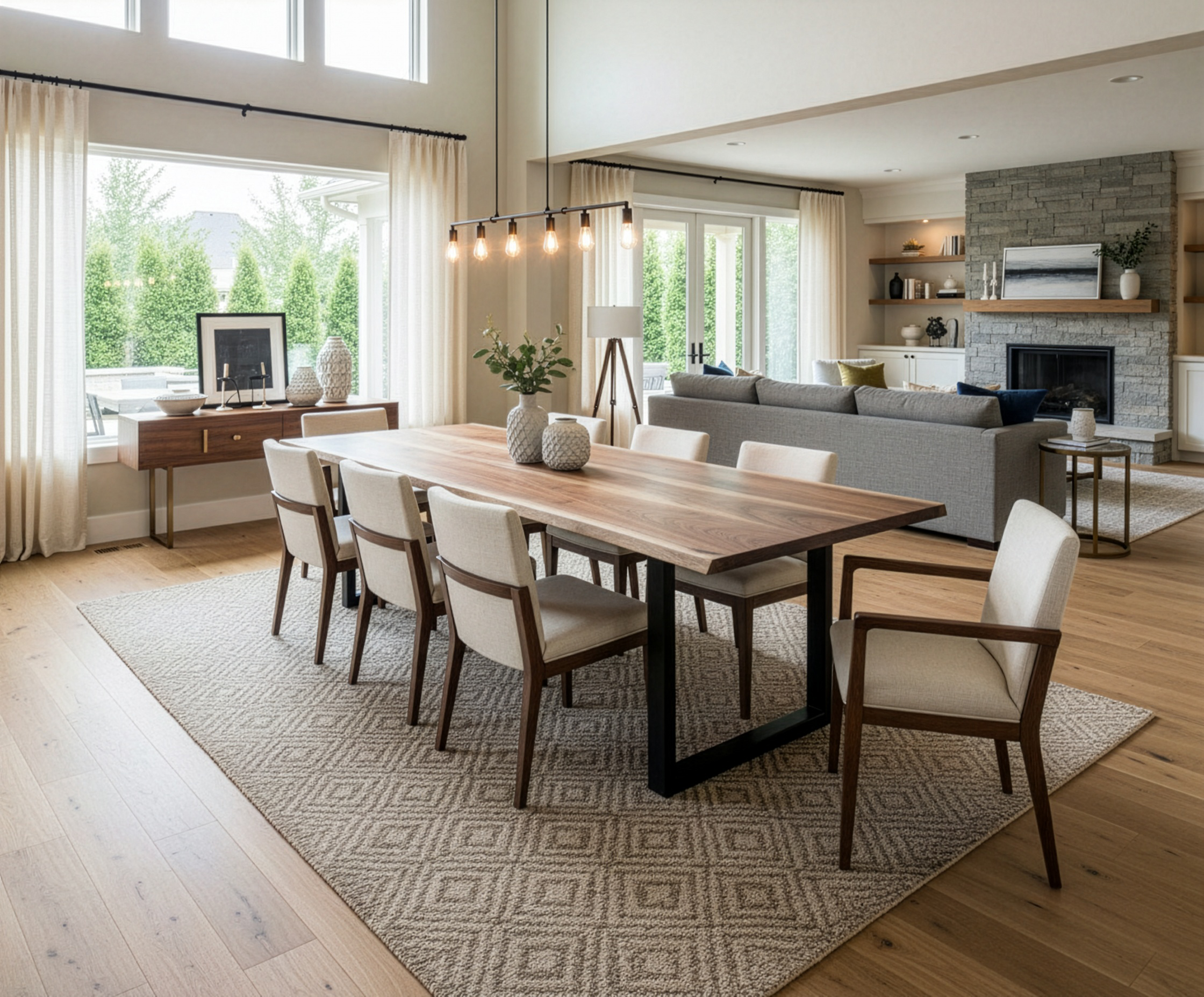 Live Edge black walnut table  in transitional home
