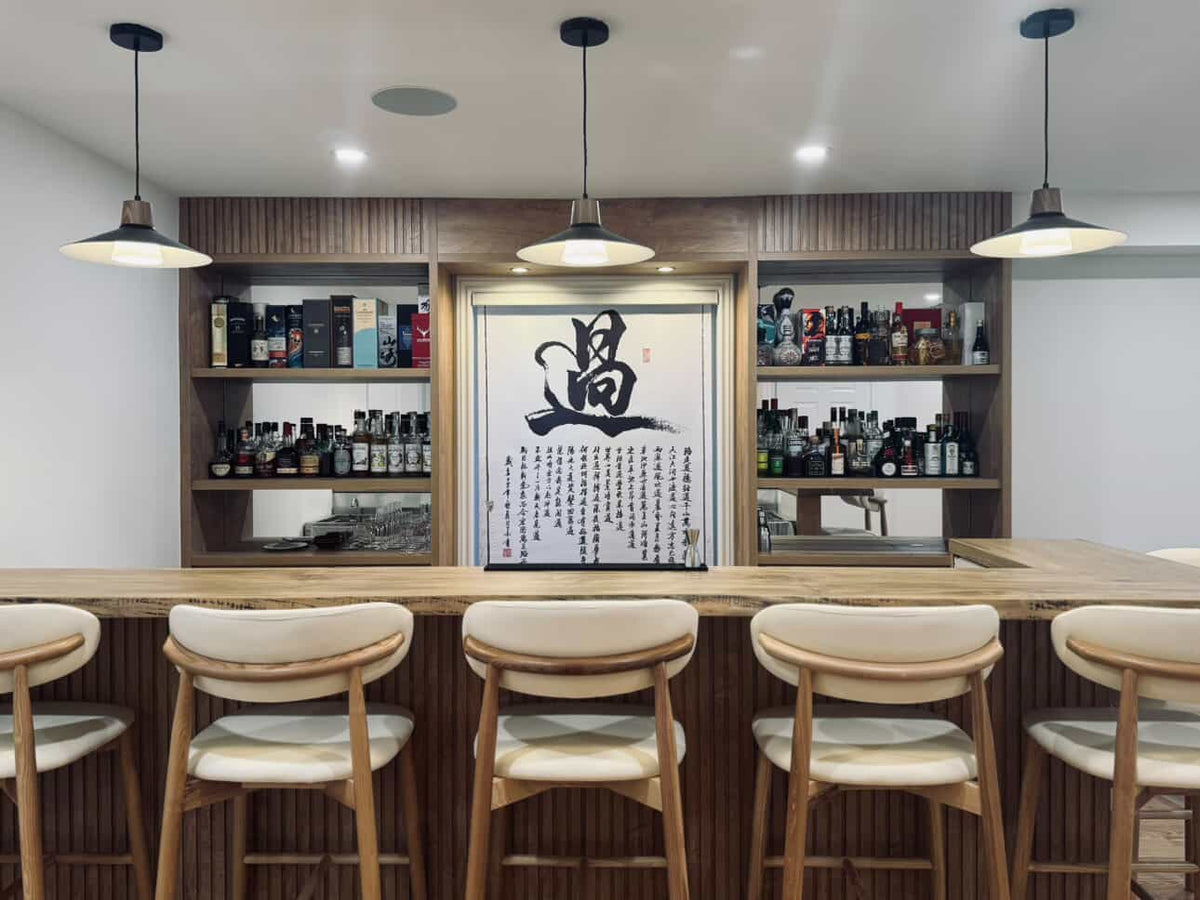 Custom maple bar top in Japanese themed Toronto bar
