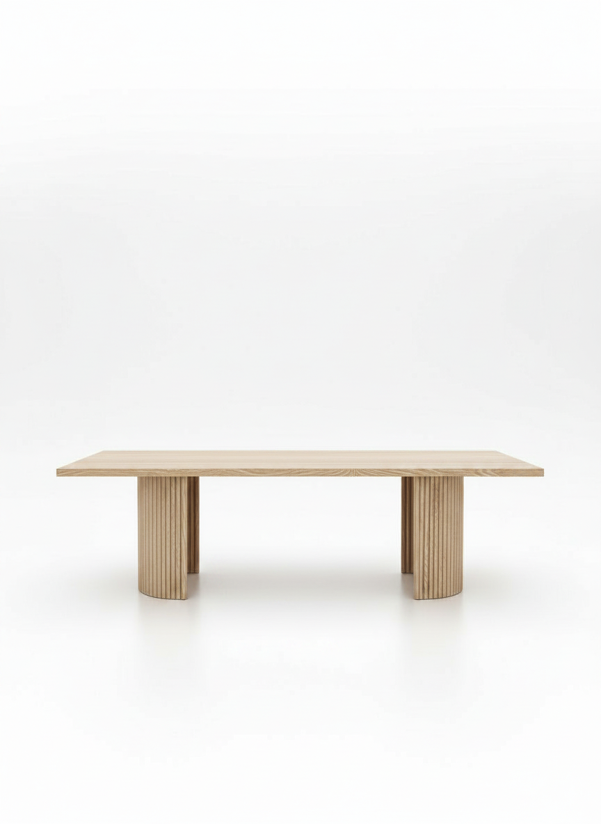 custom white oak dining table with reeded base
